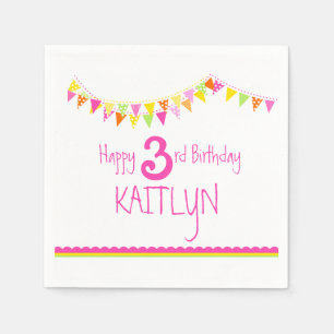 Kleurrijke bunting kinder 3e verjaardag aangepaste servetten