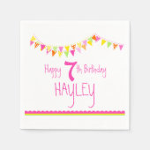 Kleurrijke bunting kinder 7e verjaardag naam serve servet (Voorkant)