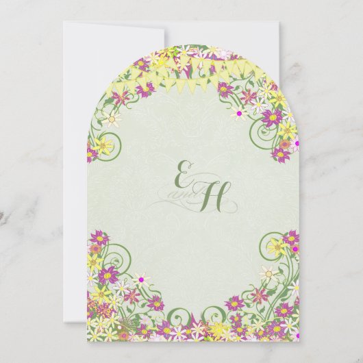 Kleurrijke Bunting Pennant Swirly Floral Bruiloft Kaart (Achterkant)