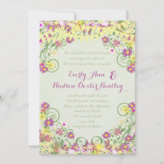 Kleurrijke Bunting Pennant Swirly Floral Bruiloft Kaart (Voorkant)