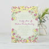 Kleurrijke Bunting Pennant Swirly Floral Bruiloft Kaart (Staand voorkant)