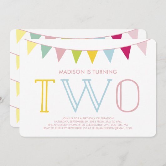 Kleurrijke bunting | Tweede uitnodiging (Voorkant / Achterkant)