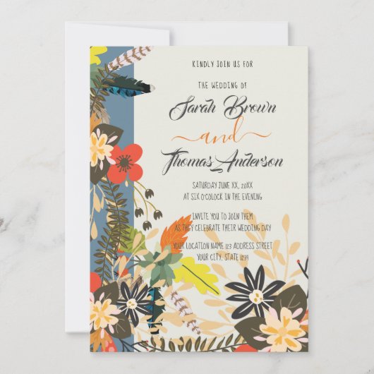 KLEURRIJKE BURNT BLUE BOHO FLORAL KAART (Voorkant)