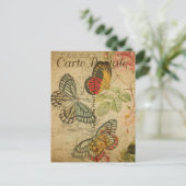  kleurrijke Butterflies roze Roses Frans Briefkaart (Staand voorkant)