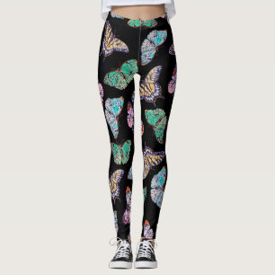 Kleurrijke Butterflies Waterverf Schilderzwart Leggings