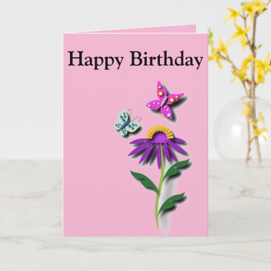 Kleurrijke Butterfly en Flower editable Kaart (Gele Bloem)