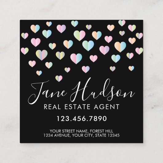 Kleurrijke Butterfly en Heart Speckles Ontwerp Vierkante Visitekaartje (Achterkant)