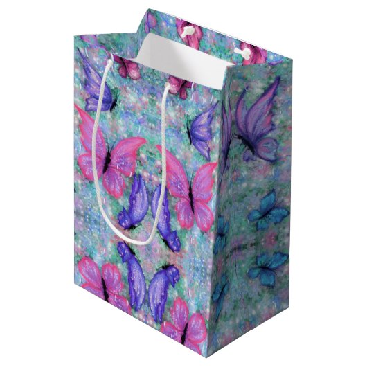 Kleurrijke Butterfly Gift Bag Medium Cadeauzakje (Voorkant Gekanteld)
