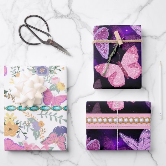 Kleurrijke Butterfly Gift Wrap Inpakpapier Vel (Voorkant)