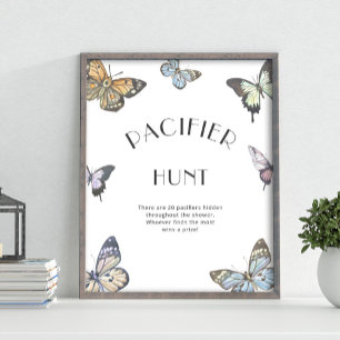 Kleurrijke Butterfly Pacifier Hunt Baby shower spe Poster