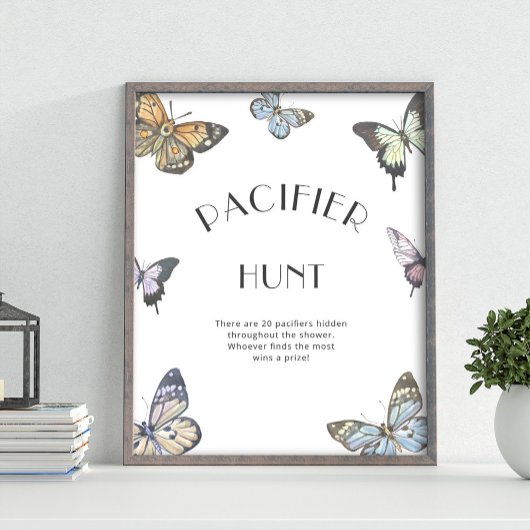 Kleurrijke Butterfly Pacifier Hunt Baby shower spe Poster