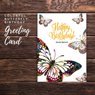 Kleurrijke Butterfly Verjaardag Kaart