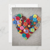 Kleurrijke Buttonnen Hart Briefkaart (Voorkant / Achterkant)