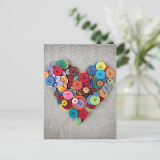 Kleurrijke Buttonnen Hart Briefkaart (Staand voorkant)