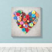 Kleurrijke Buttonnen Hart Canvas Afdruk (Insitu (Houten vloer))