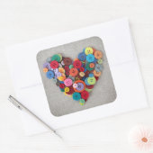 Kleurrijke Buttonnen Hart Vierkante Sticker (Envelop)