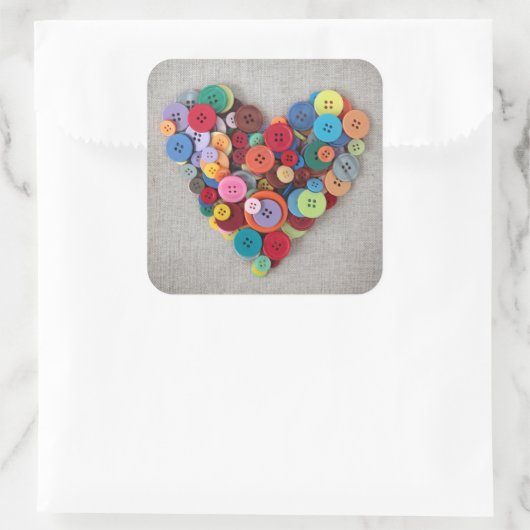 Kleurrijke Buttonnen Hart Vierkante Sticker (Tas)