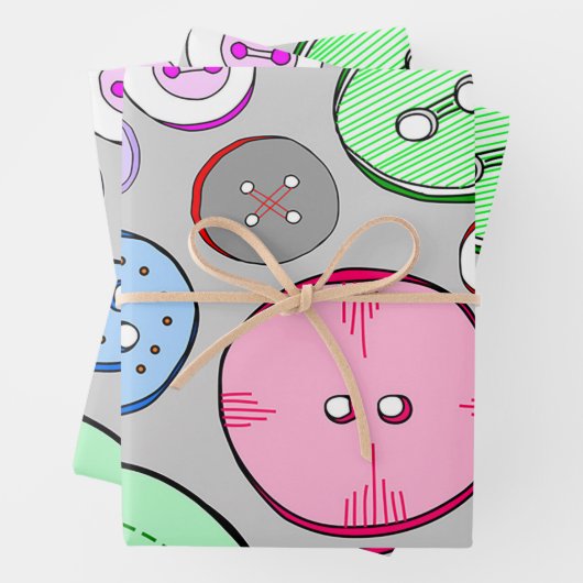 Kleurrijke Buttonnen Inpakpapier Vel (In situ)