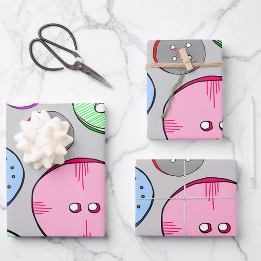 Kleurrijke Buttonnen Inpakpapier Vel (Voorkant)