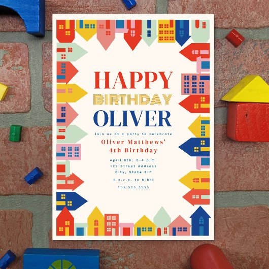 Kleurrijke buurt Kinderen verjaardag Kaart