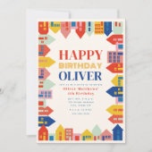 Kleurrijke buurt Kinderen verjaardag Kaart (Voorkant)