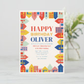 Kleurrijke buurt Kinderen verjaardag Kaart (Staand voorkant)