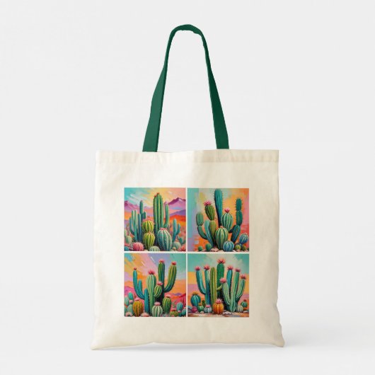 Kleurrijke Cacti Canvas tas (Achterkant)