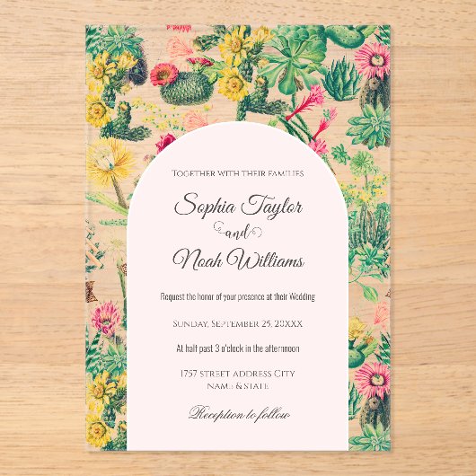 Kleurrijke  Cactus Collectie Acryl Uitnodigingen (Voorkant)