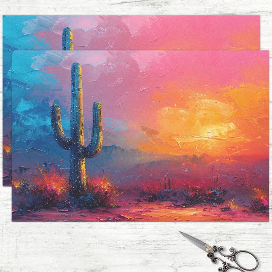 Kleurrijke Cactus Desert Landschap Decoupage Tissuepapier