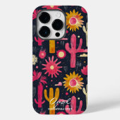 Kleurrijke Cactus en Bloemmotief met Naamcitaat Case-Mate iPhone Case (Achterkant)