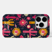 Kleurrijke Cactus en Bloemmotief met Naamcitaat Case-Mate iPhone Case (Achterkant (horizontaal))