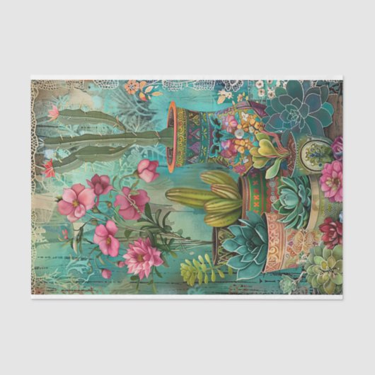 KLEURRIJKE CACTUS EN SUCCULENTEN DECOUPAGE TISSUEPAPIER (Voorkant)