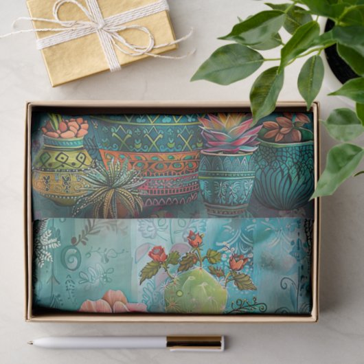 KLEURRIJKE CACTUS EN SUCCULENTEN DECOUPAGE TISSUEPAPIER (Geschenk)