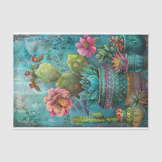KLEURRIJKE CACTUS EN SUCCULENTEN DECOUPAGE TISSUEPAPIER (Voorkant)