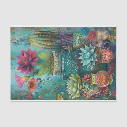 KLEURRIJKE CACTUS EN SUCCULENTEN DECOUPAGE TISSUEPAPIER (Voorkant)