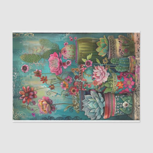 KLEURRIJKE CACTUS EN SUCCULENTEN DECOUPAGE TISSUEPAPIER (Voorkant)