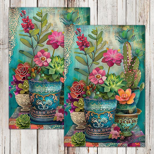 KLEURRIJKE CACTUS EN SUCCULENTEN DECOUPAGE TISSUEPAPIER