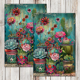 KLEURRIJKE CACTUS EN SUCCULENTEN DECOUPAGE TISSUEPAPIER