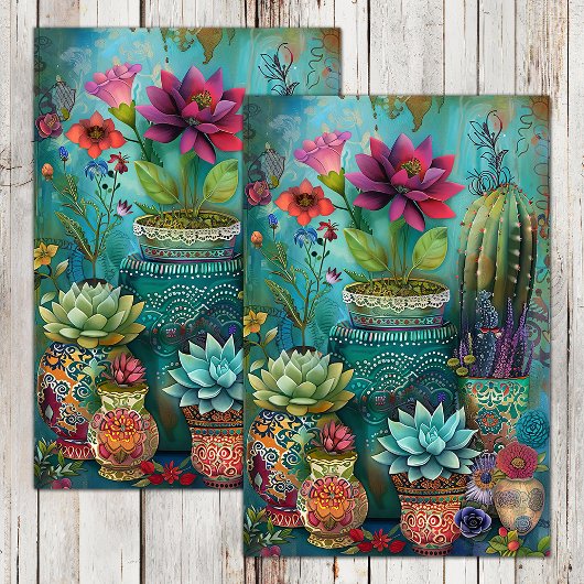 KLEURRIJKE CACTUS EN SUCCULENTEN DECOUPAGE TISSUEPAPIER