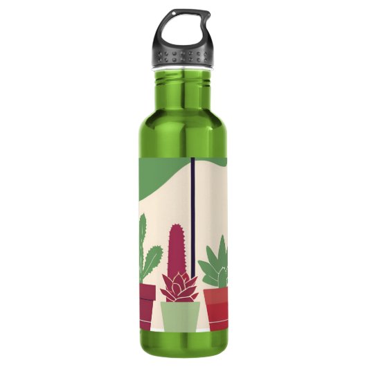 Kleurrijke cactus en vetplanten waterfles  (Voorkant)