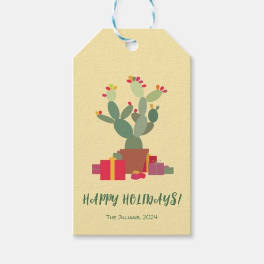 Kleurrijke Cactus feestdagen Groeten Cadeaulabel (Voorkant)