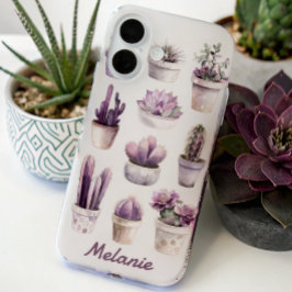 Kleurrijke Cactus Floral gepersonaliseerde naam iPhone 16 Hoesje