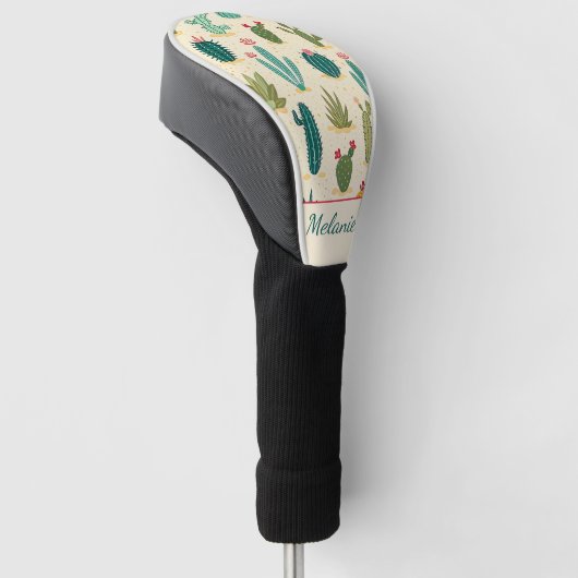 Kleurrijke Cactus Floral gepersonaliseerde naam Golfheadcover (Schuin)