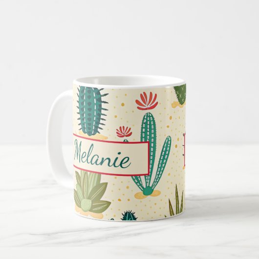 Kleurrijke Cactus Floral gepersonaliseerde naam Koffiemok (Voorkant links)