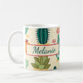 Kleurrijke Cactus Floral gepersonaliseerde naam Koffiemok (Links)
