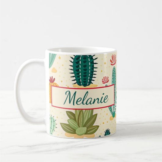 Kleurrijke Cactus Floral gepersonaliseerde naam Koffiemok (Links)