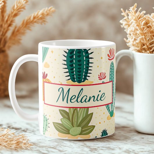 Kleurrijke Cactus Floral gepersonaliseerde naam Koffiemok
