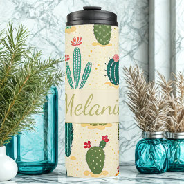 Kleurrijke Cactus Floral gepersonaliseerde naam Thermosbeker