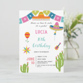 Kleurrijke Cactus Mexicaans Feest Foto Verjaardag Kaart (Staand voorkant)