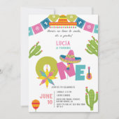 Kleurrijke Cactus Mexicaanse Fiesta Eerste Verjaar Kaart (Voorkant)